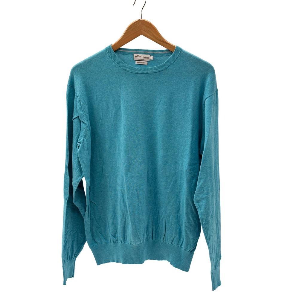 Peter Millar Sweater Crown Soft Cotton Silk Light Blue Men Size Large Crewneck